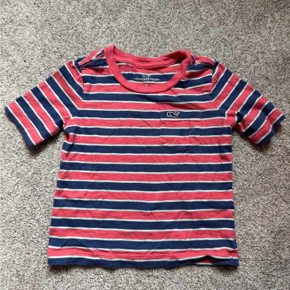 Vineyard Vines Kids Red and Navy Striped Short Sleeve Tee